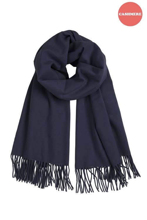 Navy Blue Cashmere Fringe Wrap Long Scarf