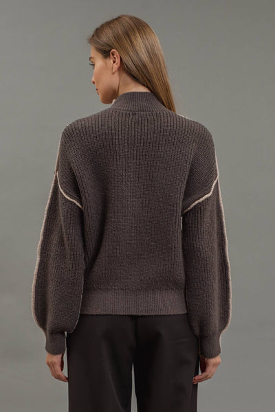 Mocha Front-to-Back Color Block Mock Neck Sweater (Includes Plus!)