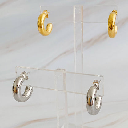 Small Polished Hollow Hoop Earrings: Gold