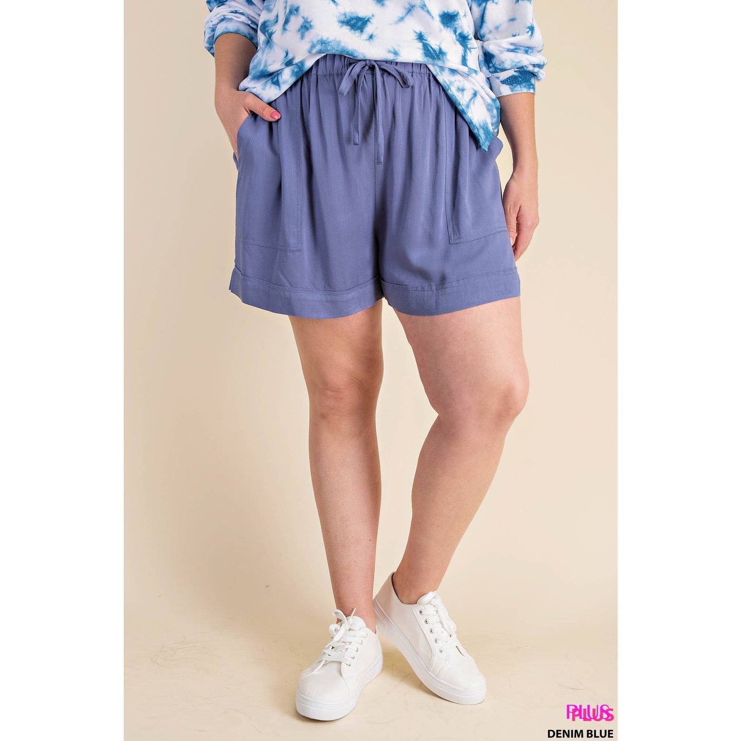 Blue Lightweight Textured Fabric Drawstring Short (Includes Plus!)