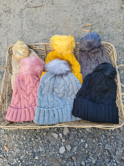 Cable Knit Pom Beanie Hat