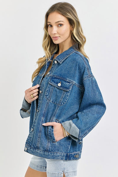 Dark Wash Oversized Denim Jacket - Risen Jeans