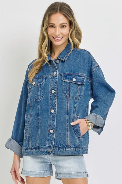 Dark Wash Oversized Denim Jacket - Risen Jeans