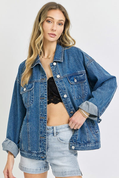 Dark Wash Oversized Denim Jacket - Risen Jeans