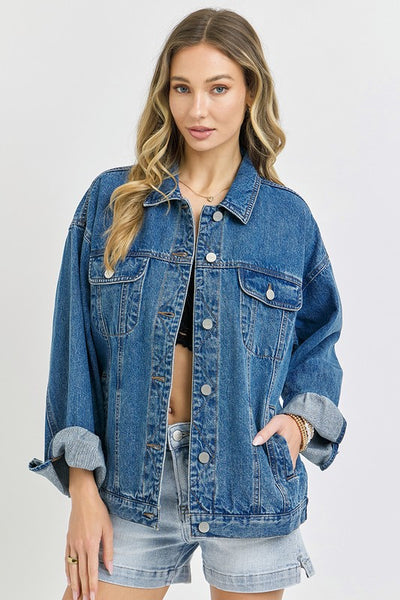 Dark Wash Oversized Denim Jacket - Risen Jeans