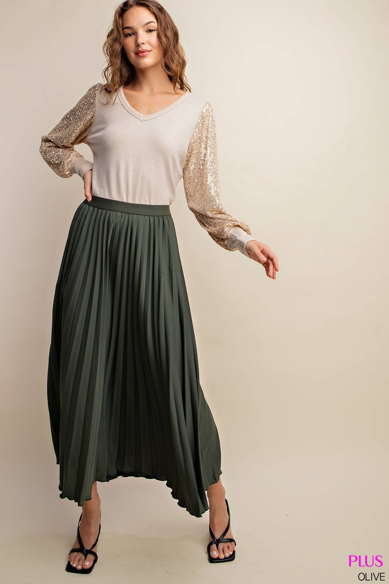 Olive green pleated skirt best sale