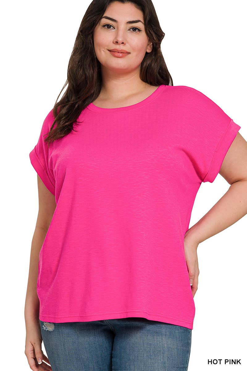 Cotton Modal Slub Rolled Sleeve Tee (Plus Size Exclusive!) Available in 3 Colors!