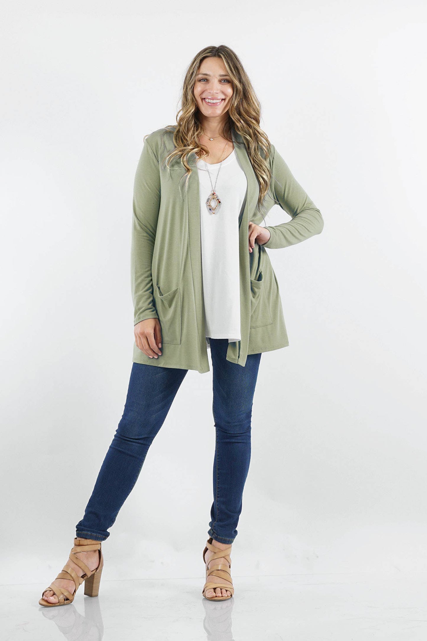 Light Olive Slouchy Pocket Open Cardigan (Plus Size Exclusive!)