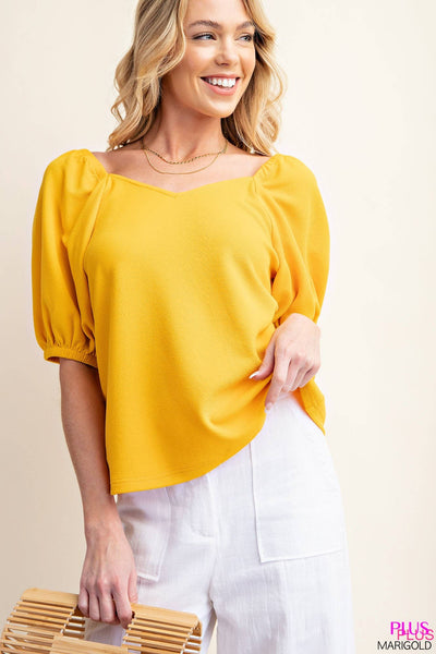 Marigold Puff 1/2 Sleeve V-Neck Top (Plus Exclusive!)