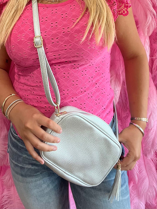 Silver Crossbody Bag with Tassel