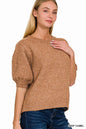 Melange Puff Short Sleeve Round Neck Sweater (Available in 2 Colors!)