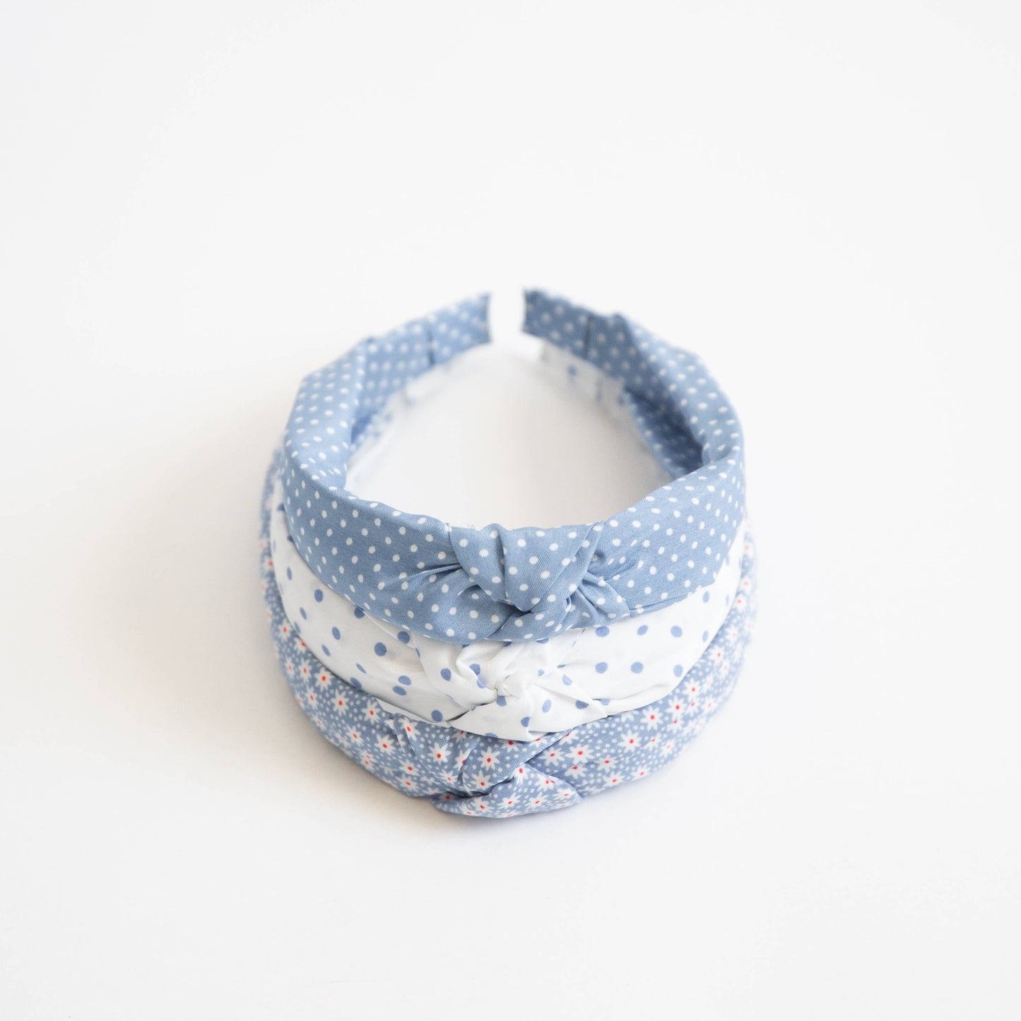 White with Blue Polkadots Fabric Headband