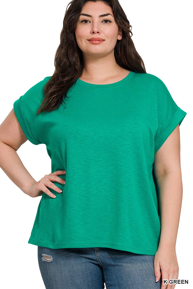 Cotton Modal Slub Rolled Sleeve Tee (Plus Size Exclusive!) Available in 3 Colors!