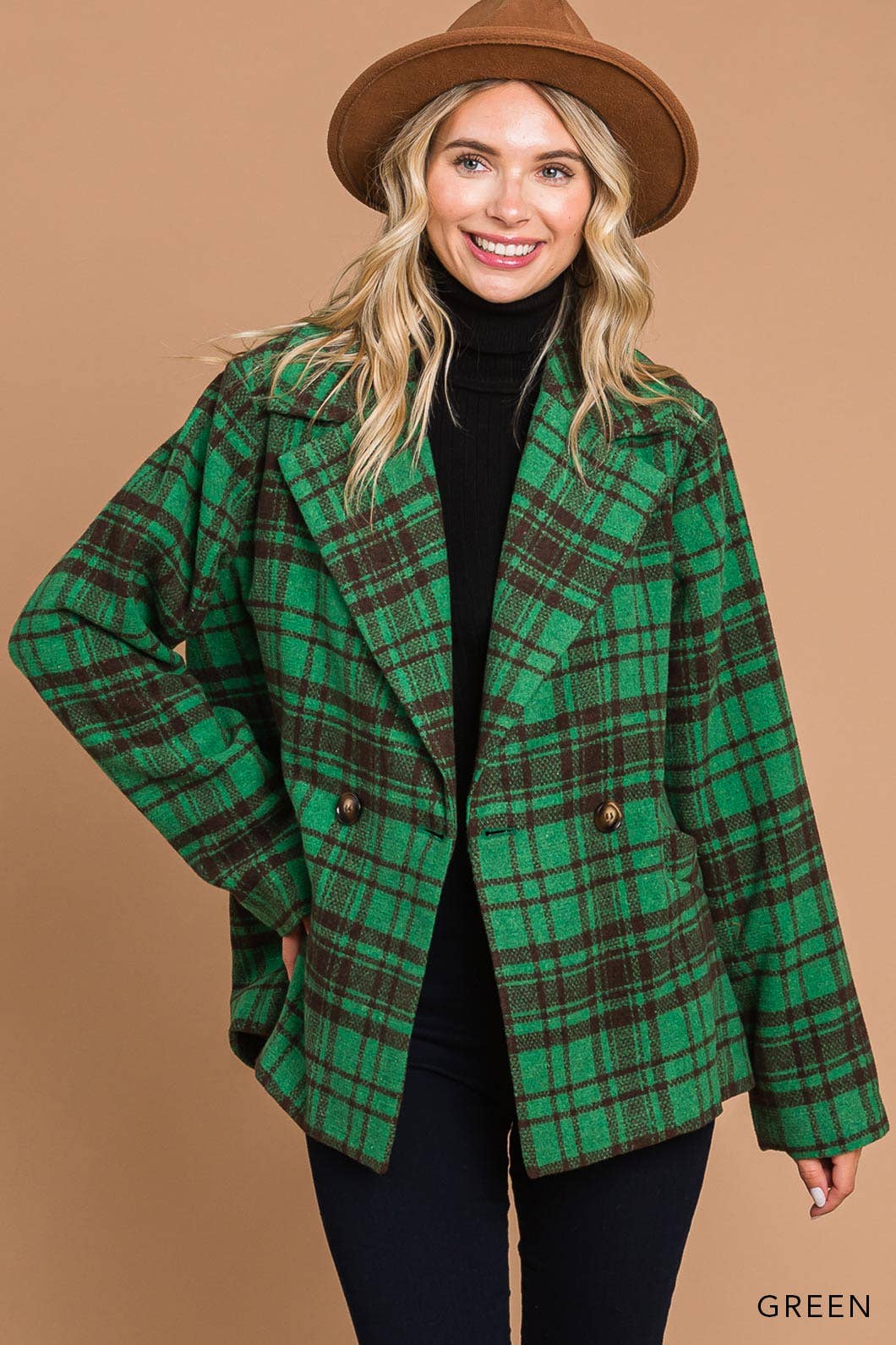 Green Plaid Warm & Cozy Fully Lined Coat