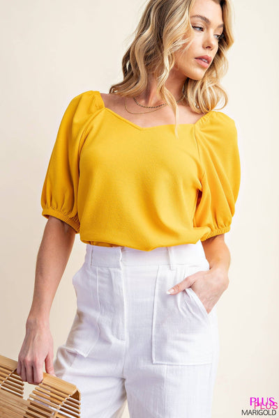 Marigold Puff 1/2 Sleeve V-Neck Top (Plus Exclusive!)