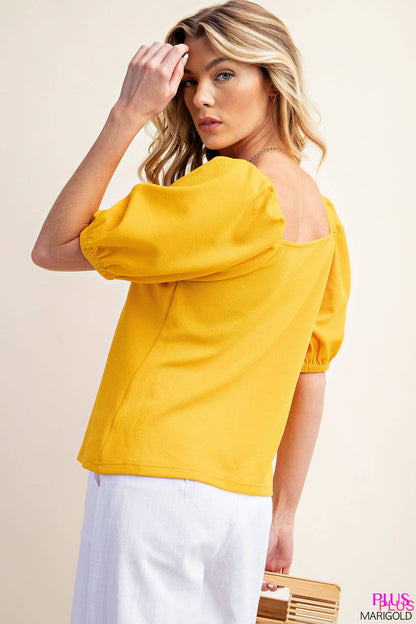 Marigold Puff 1/2 Sleeve V-Neck Top (Plus Exclusive!)