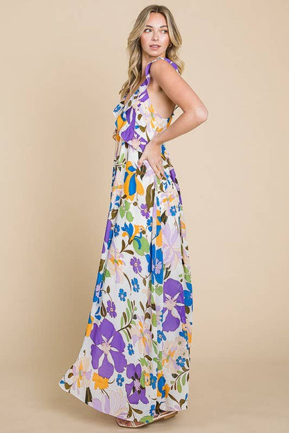 Floral Print Maxi Dress with Smocked Back