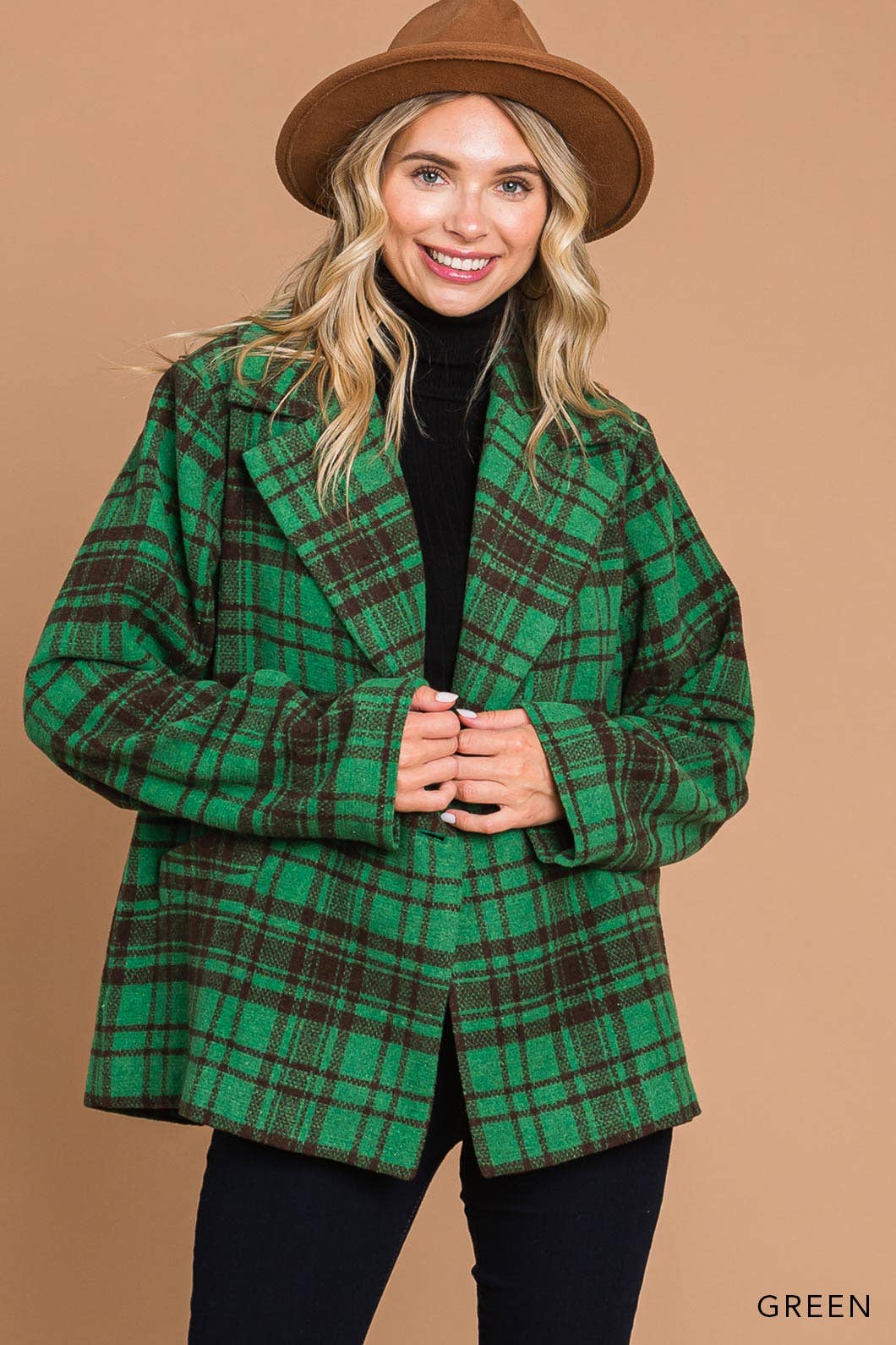 Green Plaid Warm & Cozy Fully Lined Coat