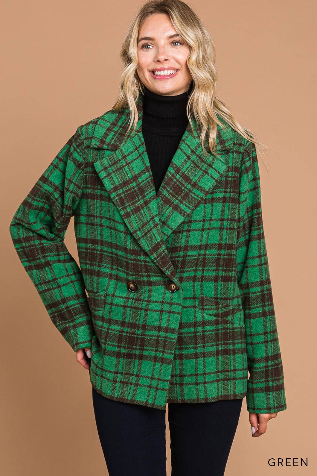 Green Plaid Warm & Cozy Fully Lined Coat