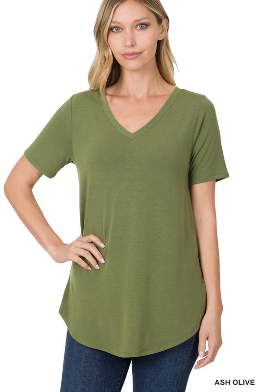 Ash Olive Short Sleeve V-Neck Soft Tee (Includes Plus!)