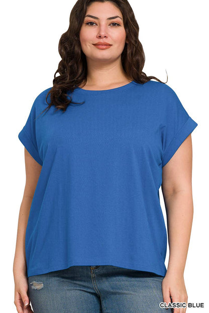 Round Neck Folded Short Sleeve T Shirt (Plus Size Exclusive!) Available in 5 Colors!