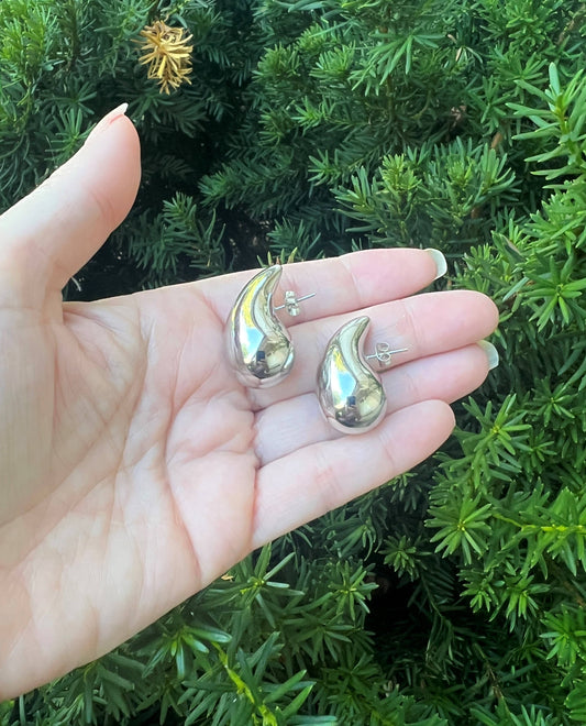 Silver Teardrop Stud Earrings