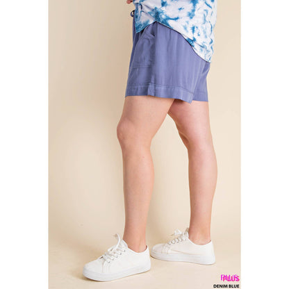 Blue Lightweight Textured Fabric Drawstring Short (Includes Plus!)