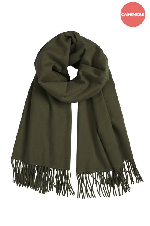 Olive Green Cashmere Fringe Wrap Long Scarf