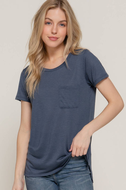 Short Sleeve Slub Knit Tee with Pocket (Available in 3 Colors!)