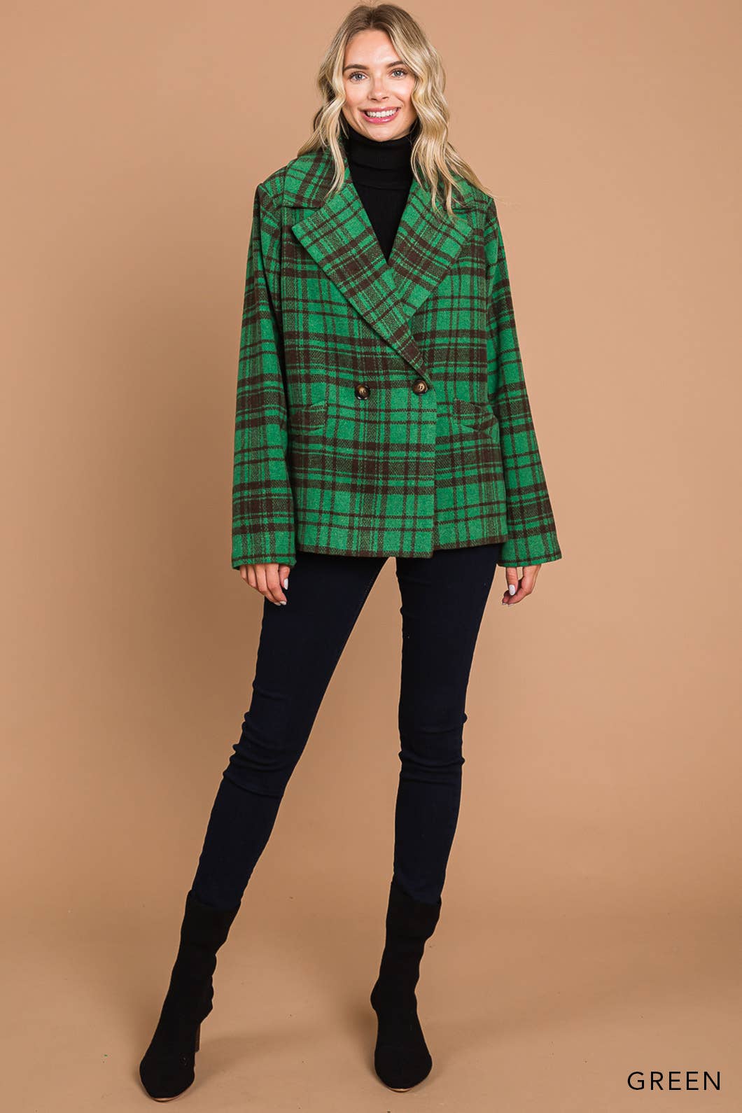 Green Plaid Warm & Cozy Fully Lined Coat