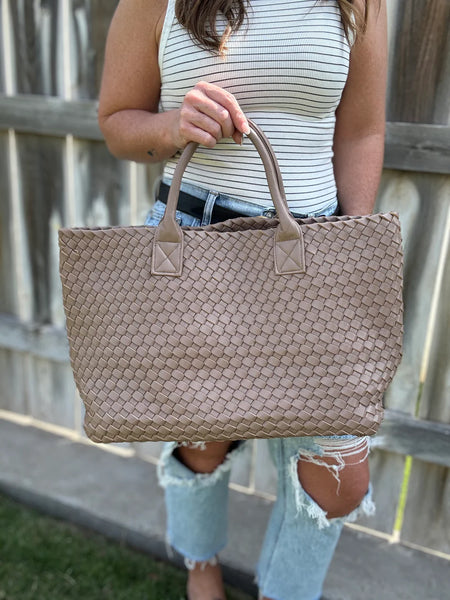 Champagne Woven Tote with Bonus Pouch