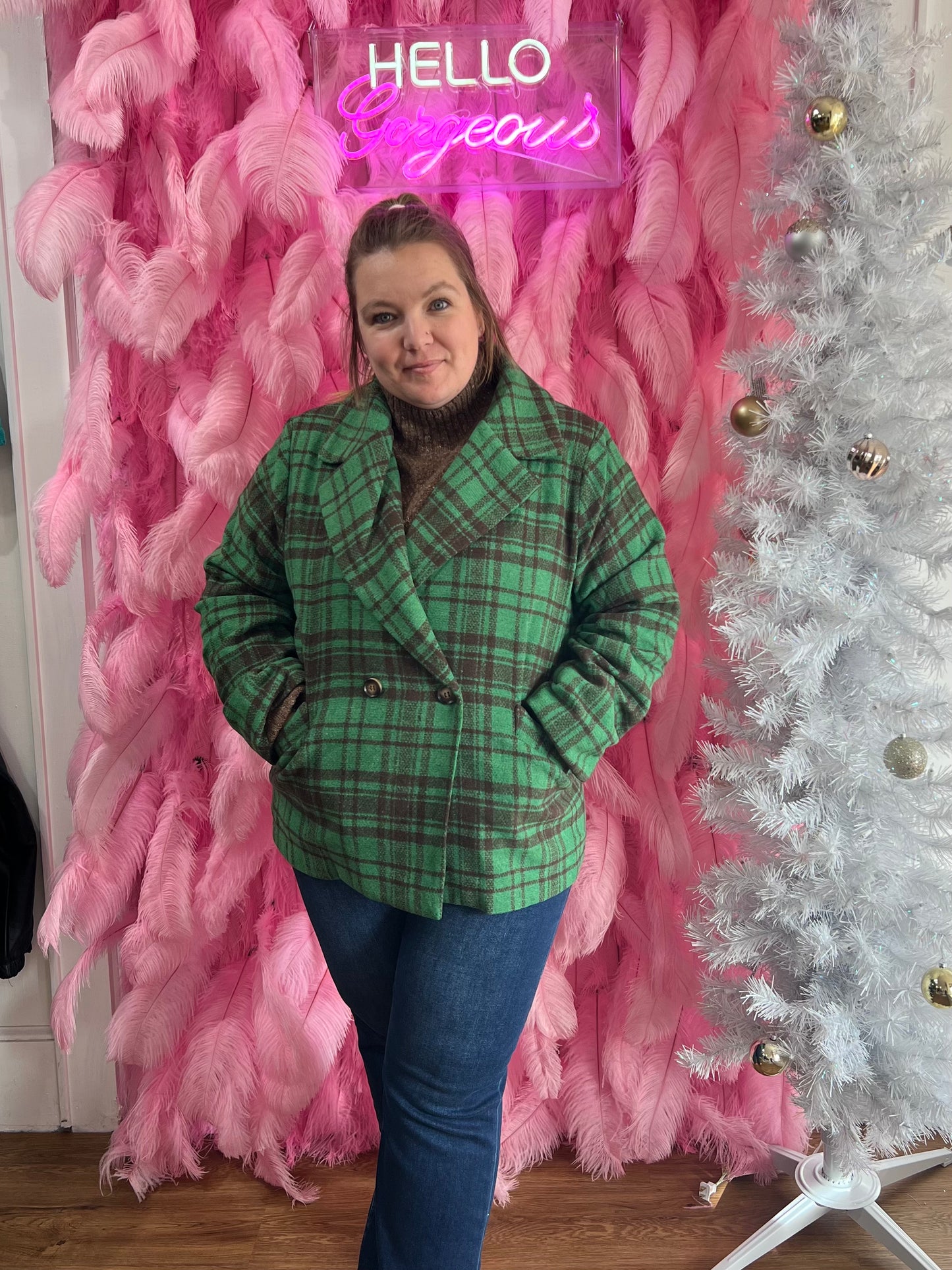 Green Plaid Warm & Cozy Fully Lined Coat