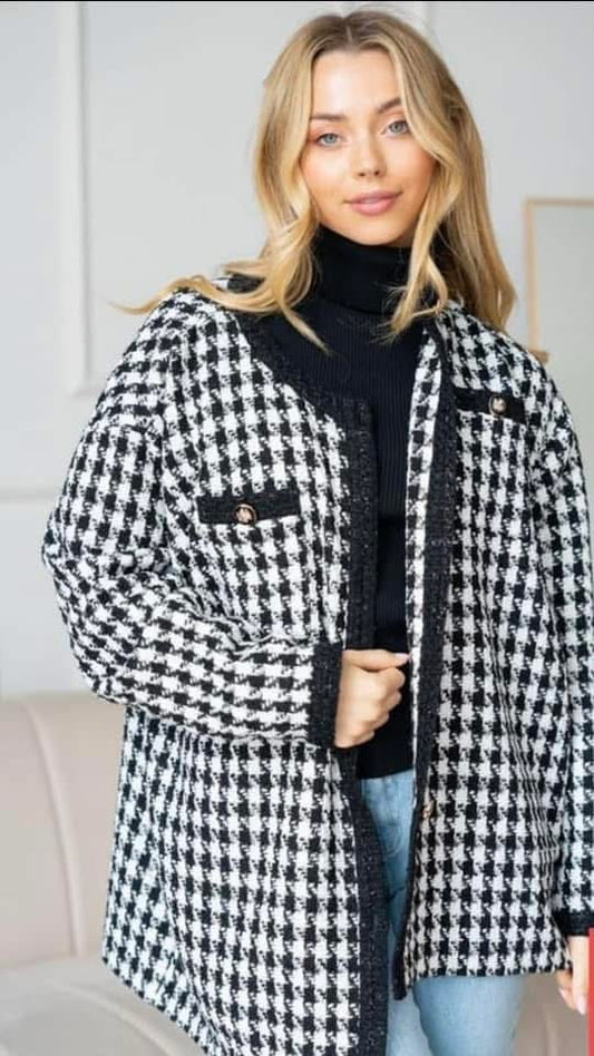 Houndstooth Oversized Open Jacket