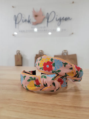 Light Pink Floral Embroidered Headband