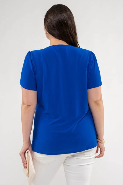 Royal Blue Drape Sleeve Split Neck Top (Plus Exclusive!)