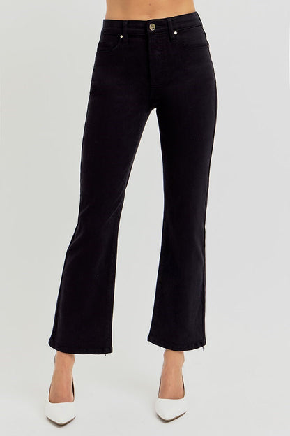 Black High Rise Tummy Control Crop Straight Jeans - Risen Jeans