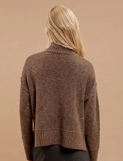 Mocha Wool Blend Turtleneck Sweater with Exposed Seam Detail