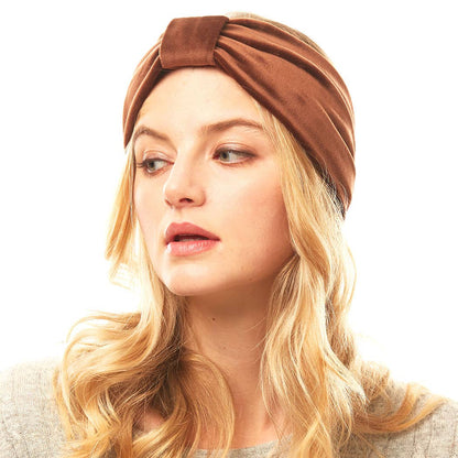 Brown Velvet Knotted Solid Headband