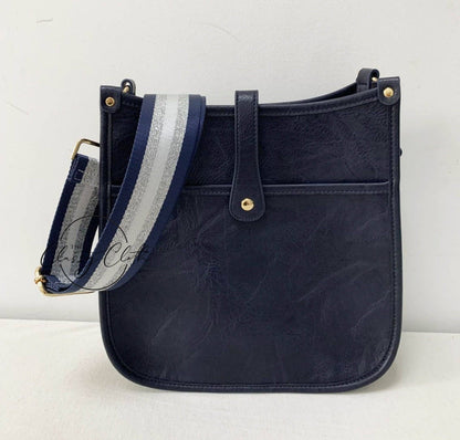 Navy with Silver and White Vertical Stripe Crossbody Guitar Strap