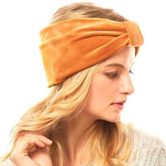 Dark Camel Velvet Knotted Solid Headband