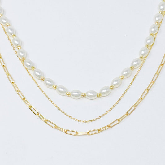 Layered Pearl And Chain Necklace