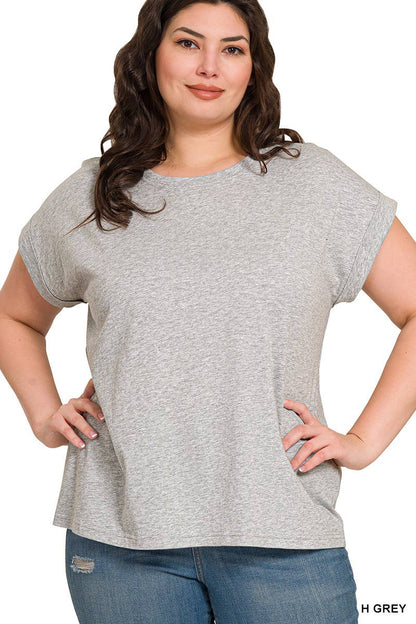 Round Neck Folded Short Sleeve T Shirt (Plus Size Exclusive!) Available in 5 Colors!