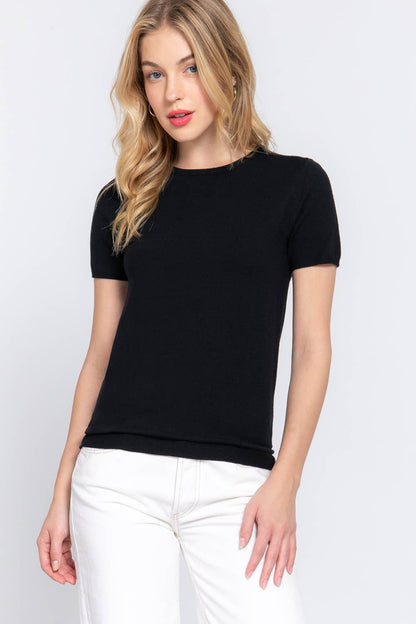 Short Sleeve Round Neck Spring Sweater (Available in 3 Colors!)