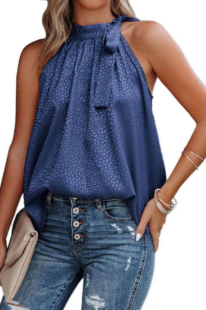 Navy Leopard Print Halter Neck Top with Tie Shoulder (Includes Plus!)