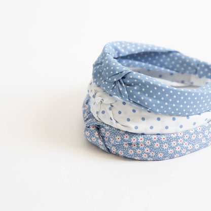 White with Blue Polkadots Fabric Headband