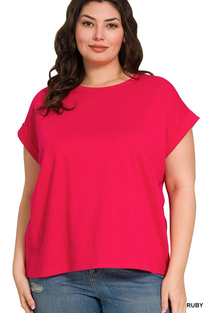 Round Neck Folded Short Sleeve T Shirt (Plus Size Exclusive!) Available in 5 Colors!