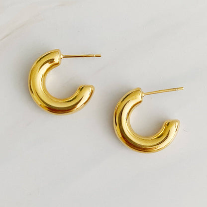 Small Polished Hollow Hoop Earrings: Gold