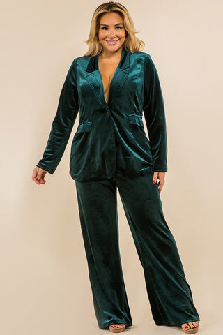 Dark Green Velvet Pants with Elastic Waist (Plus Exclusive!)