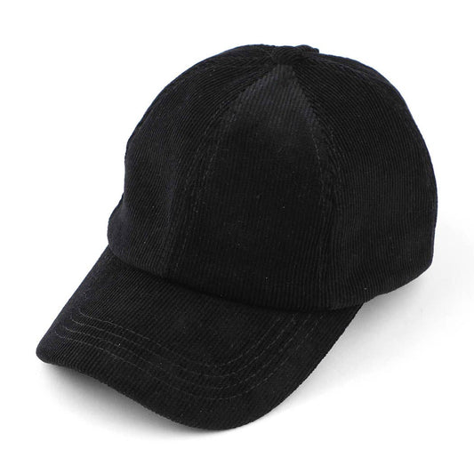 Black Corduroy Criss-Cross Pony Cap