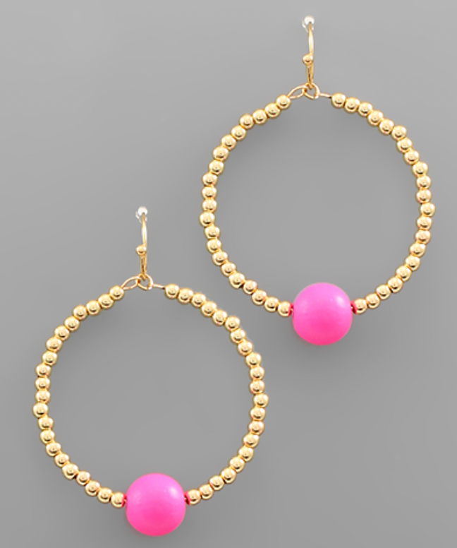 Gold Seed Bead and Clay Bead Circle Earrings (Available in 5 Colors)